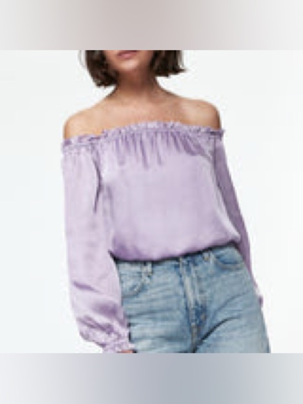 Lavender Off-The-Shoulder Silk Long-Sleeve Blouse - Women